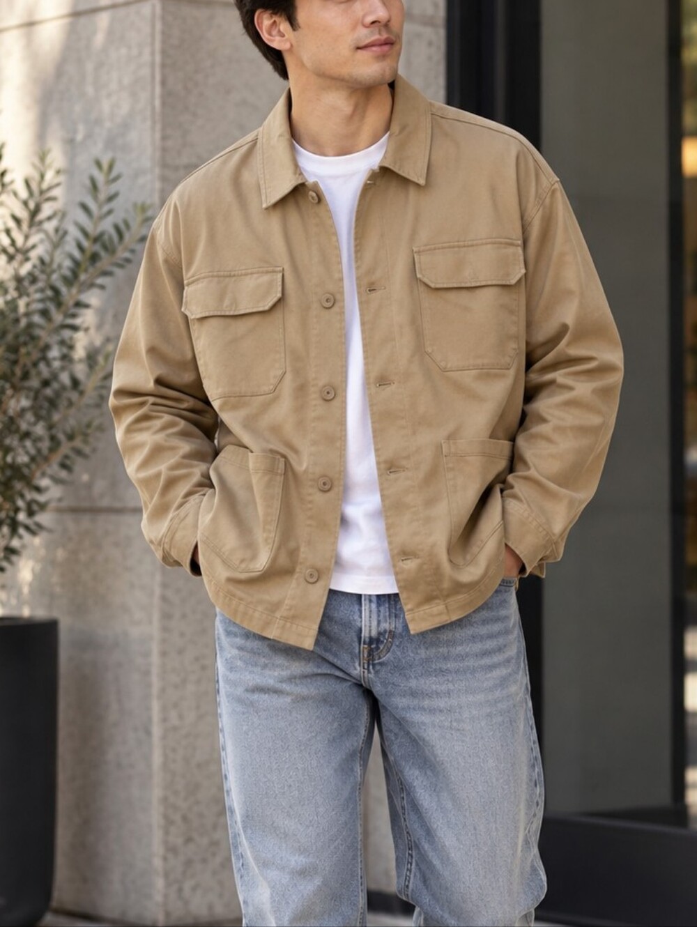 OAK + FORT Men’s Tan Utility Field Jacket Cotton Blend Size M